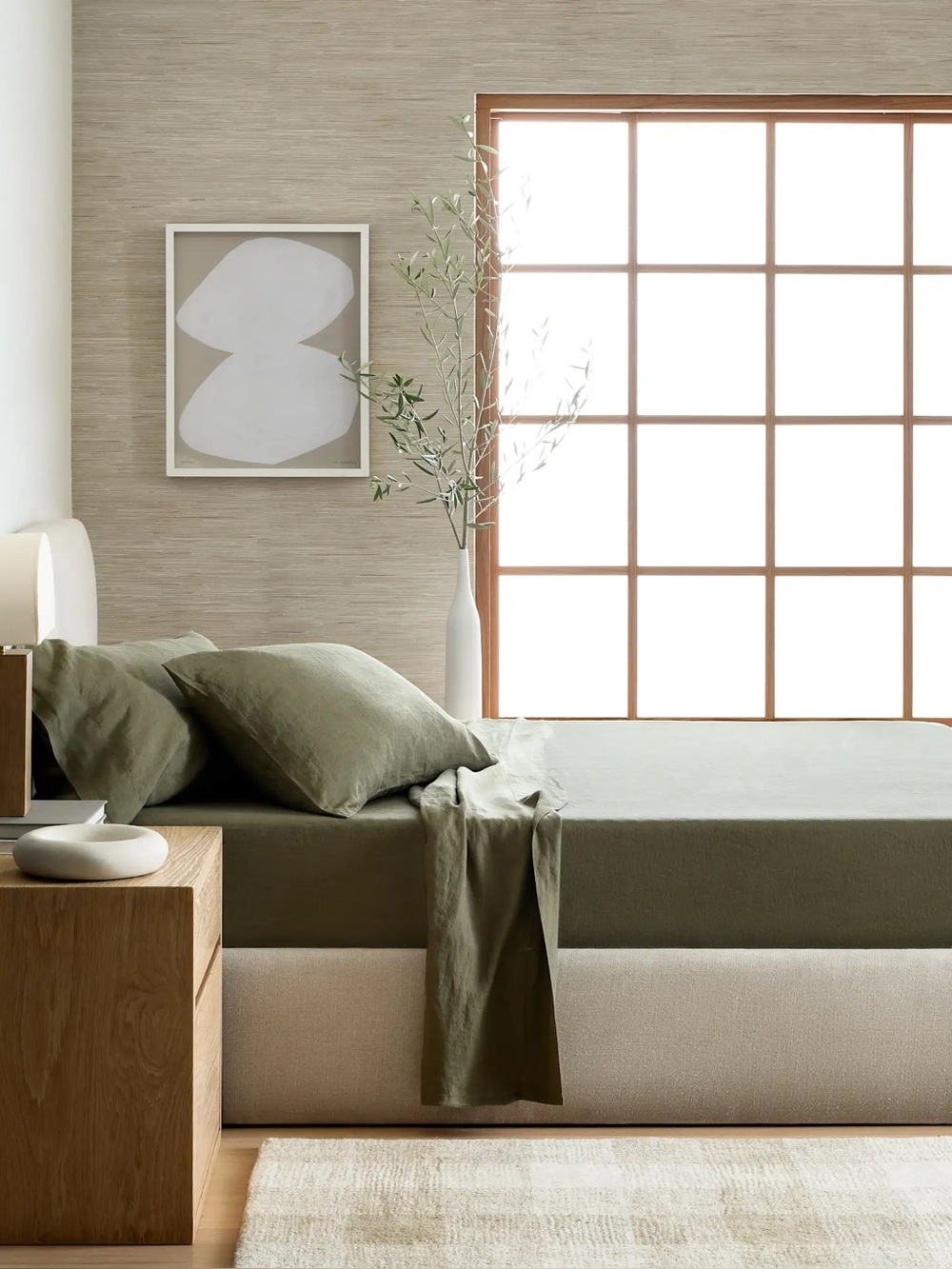 Quince Full European Linen Sheet Set in Dusty Olive